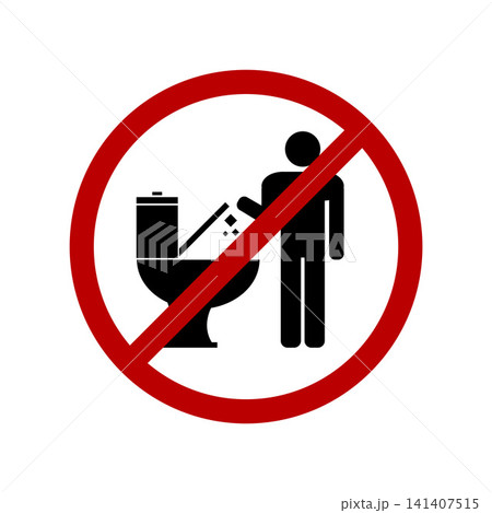 Do Not Throw Trash and Paper in Toilet Sign. Don't littering in toilet warning icon. Keep clean symbol Do Not Throw Trash and Paper in Toilet Sign. Don't littering in toilet warning icon. Keep clean symbol 141407515