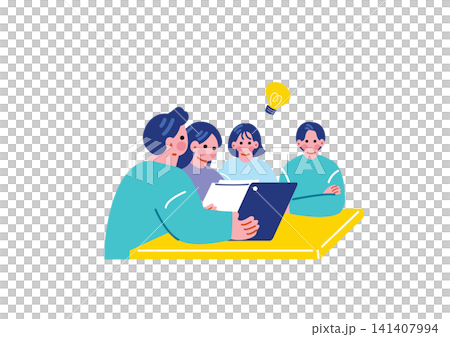 オフィスでミーティングをするビジネスパーソンのイラスト オフィスでミーティングをするビジネスパーソンのイラスト 141407994