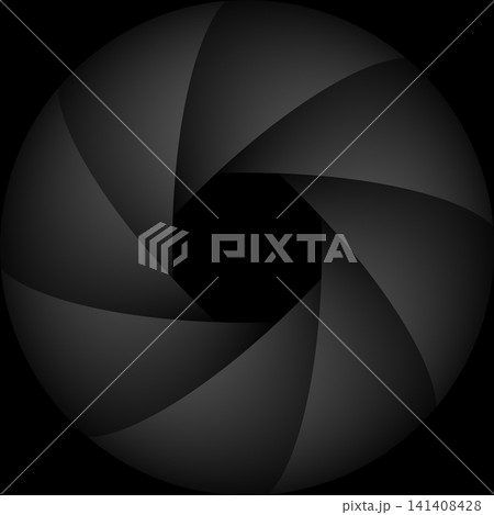 A Dark camera lens aperture shutter diaphragm open on a black background A Dark camera lens aperture shutter diaphragm open on a black background 141408428