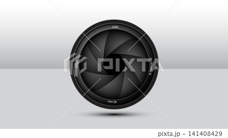 Realistic camera objective photo lens with aperture shutter blades on a gradient background 141408429