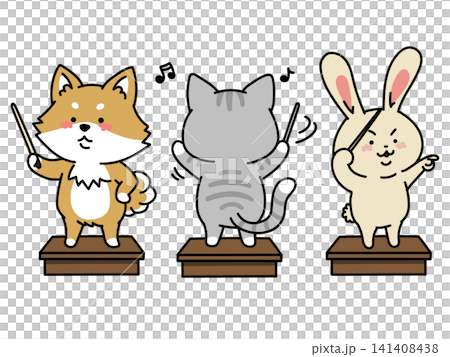 A set of cute animal illustrations for conducting at concerts and recitals: Dog, Cat, Rabbit A set of cute animal illustrations for conducting at concerts and recitals: Dog, Cat, Rabbit 141408438