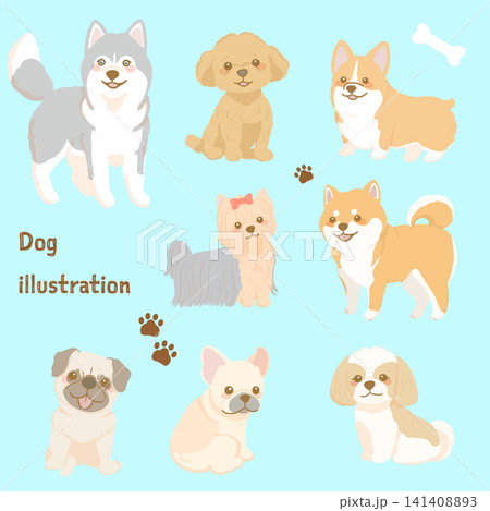 色々な犬種のイラスト、縁取りせんなし、柔らかイラスト 色々な犬種のイラスト、縁取りせんなし、柔らかイラスト 141408893