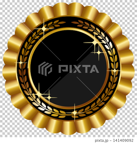 Luxurious rosette-style emblem frame in black and gold. 141409092