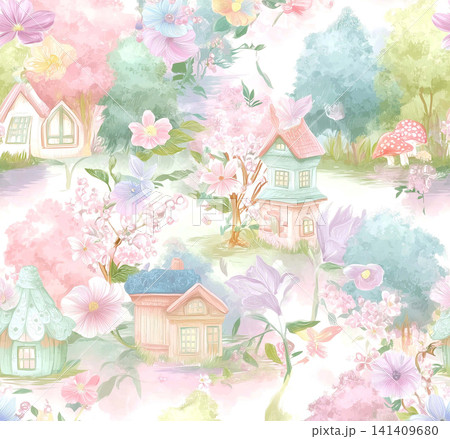 Soft Pastel Watercolor Tulip Rose and Ditsy Wildflower Seamless Pattern Collection Soft Pastel Watercolor Tulip Rose and Ditsy Wildflower Seamless Pattern Collection 141409680