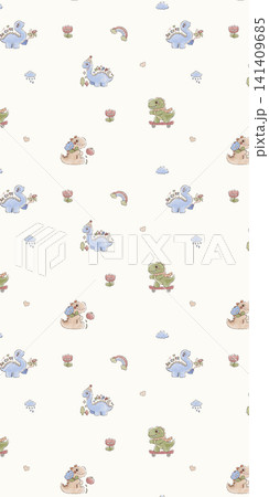 Soft Pastel Watercolor Tulip Rose and Ditsy Wildflower Seamless Pattern Collection 141409685