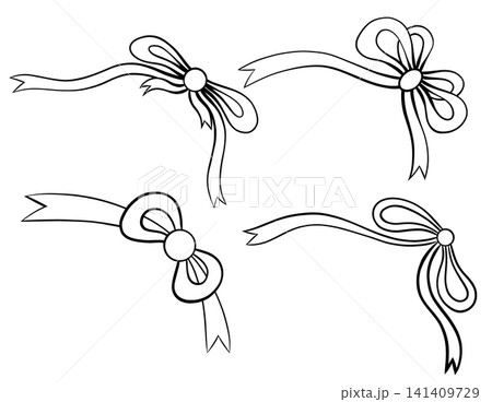 Vector set of contour rococo ribbons. Collection of line art bows for weddings and birthdays. Vector set of contour rococo ribbons. Collection of line art bows for weddings and birthdays. 141409729