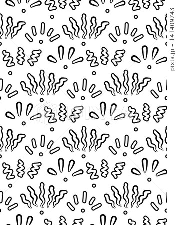 Vector seamless pattern with black scribble dashes on white background. Monochrome texture with contour doodle rays Vector seamless pattern with black scribble dashes on white background. Monochrome texture with contour doodle rays 141409743