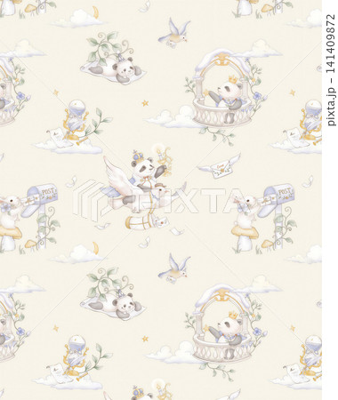 Soft Pastel Watercolor Tulip Rose and Ditsy Wildflower Seamless Pattern Collection 141409872