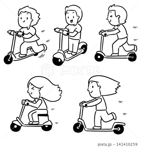 vector set of people riding scooter 141410259