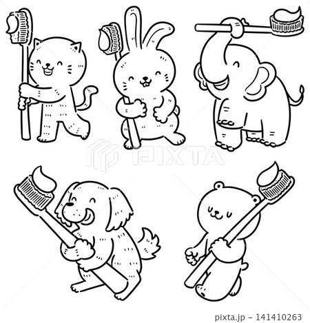vector set of animal with toothbrush vector set of animal with toothbrush 141410263