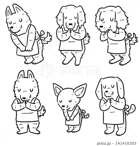 vector set of dog thankful pose with apron 141410303