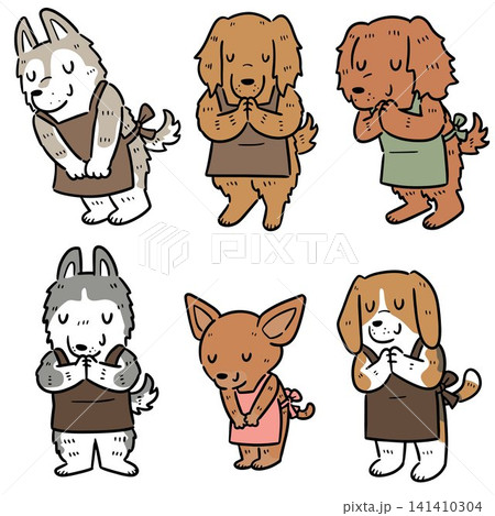 vector set of dog thankful pose with apron vector set of dog thankful pose with apron 141410304