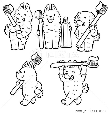 vector set of dog and toothbrush vector set of dog and toothbrush 141410365