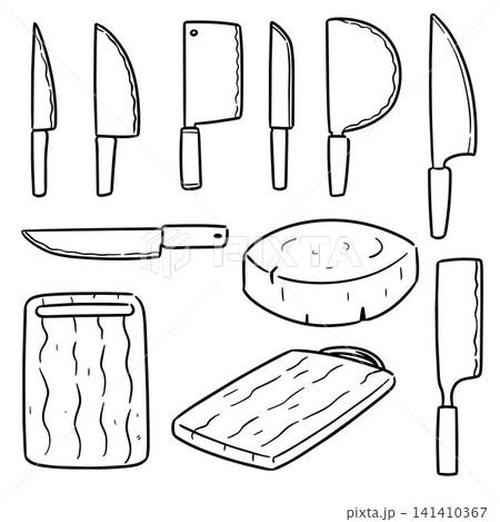 vector set of knife and chopping board 141410367