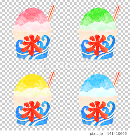 水彩風のかき氷イラストセット 夏 祭り 水彩風のかき氷イラストセット 夏 祭り 141410666