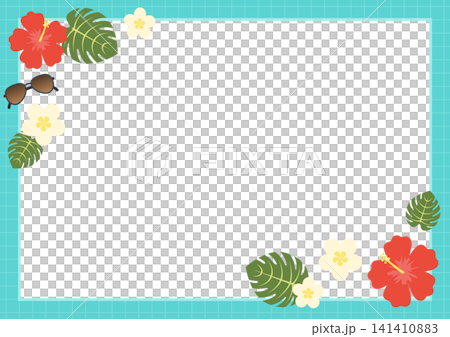 芙蓉花和玳瑁泳池主題相框背景;蛋花和太陽眼鏡夏季留白素材。 芙蓉花和玳瑁泳池主題相框背景;蛋花和太陽眼鏡夏季留白素材。 141410883