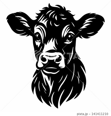 Black-and-white vector portrait illustration of a calf. Black-and-white vector portrait illustration of a calf. 141411210