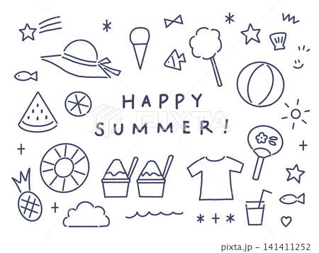 手書き風_夏のイラスト_線画 手書き風_夏のイラスト_線画 141411252