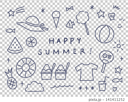 手書き風_夏のイラスト_線画 手書き風_夏のイラスト_線画 141411252