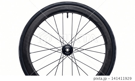 Professional carbon road bike wheel isolated with performance aerodynamic equipment component lightweight training professional accessory isolated background technology engineering 141411929