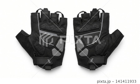 Pair of black fingerless cycling gloves for sports performance with fingerless athletic protective equipment training accessory synthetic fastening breathable exercise wearable protection Pair of black fingerless cycling gloves for sports performance with fingerless athletic protective equipment training accessory synthetic fastening breathable exercise wearable protection 141411933