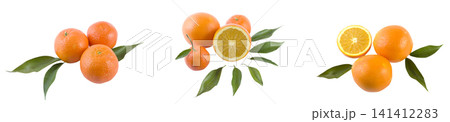 Oranges on a white background. Fresh citrus fruits on a white background. Oranges on a white background. Fresh citrus fruits on a white background. 141412283