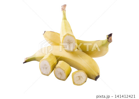 Bananas on a white background. Fresh tropical fruits on a white background. Bananas on a white background. Fresh tropical fruits on a white background. 141412421