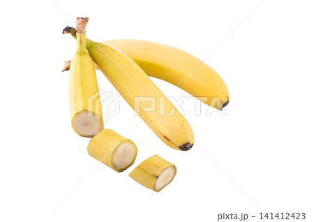 Bananas on a white background. Fresh tropical fruits on a white background. Bananas on a white background. Fresh tropical fruits on a white background. 141412423