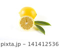 Lemons with leaves on a white background. Fresh lemons on a white background. 141412536
