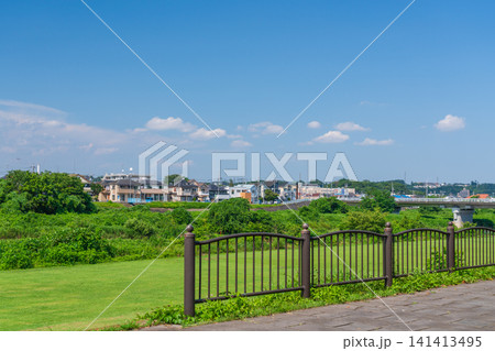 緑の公園と夏の青空 141413495