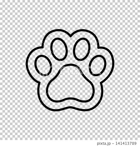 Simple bold line icon of a cat paw print. Versatile symbol for pet shop branding, animal tracks, and cat walk paths. Simple bold line icon of a cat paw print. Versatile symbol for pet shop branding, animal tracks, and cat walk paths. 141413789