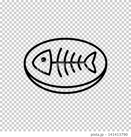 Outline icon of a fish skeleton served on a plate. Great for cat food products, pet treats, and dining concepts. Outline icon of a fish skeleton served on a plate. Great for cat food products, pet treats, and dining concepts. 141413790