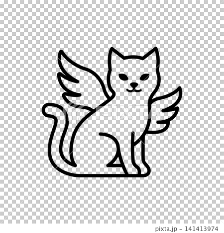 Cute minimalist line icon of a cat with angel wings. Suitable for pet memorial, fairy tale themes, and guardian pet concepts. Cute minimalist line icon of a cat with angel wings. Suitable for pet memorial, fairy tale themes, and guardian pet concepts. 141413974