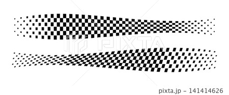 Distorted checkered banners with faded effect. Taxi or police car borders. Rally flag textures. Karting, motocross or chess game competitions print. Start or finish concept. Vector illustration 141414626