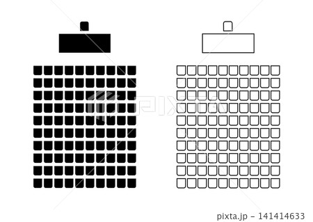 Auditorium seating floor plan in top view. Schema of seats in classroom or lectorium, meeting or conference, training or seminar event. Desk and chairs silhouettes. Vector graphic illustration Auditorium seating floor plan in top view. Schema of seats in classroom or lectorium, meeting or conference, training or seminar event. Desk and chairs silhouettes. Vector graphic illustration 141414633