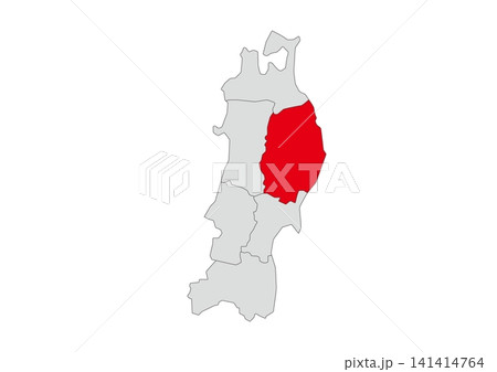 岩手県を赤色で強調した東北地方6県のグレー地図ベクターイラスト 岩手県を赤色で強調した東北地方6県のグレー地図ベクターイラスト 141414764