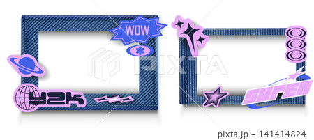 Realistic set of denim frames with y2k patches Realistic set of denim frames with y2k patches 141414824