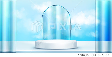 3d white podium with arch and fractal glass wall 141414833