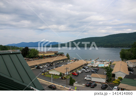 View of Lake George and Buildings From Above on a Cloudy Day View of Lake George and Buildings From Above on a Cloudy Day 141414860