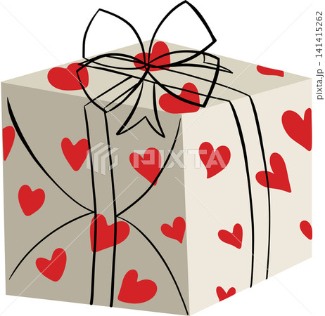 A gift box filled with hand-drawn hearts for Valentine's Day, children's birthdays, weddings, and romantic occasions. Vector graphics. A gift box filled with hand-drawn hearts for Valentine's Day, children's birthdays, weddings, and romantic occasions. Vector graphics. 141415262
