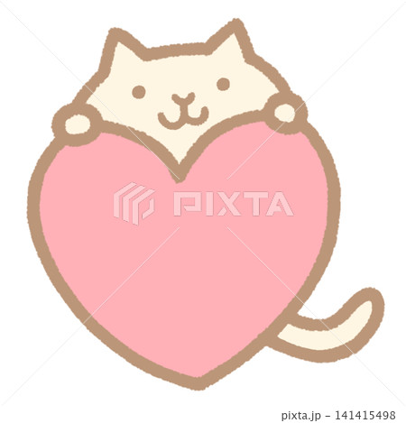 ハートを持ったかわいい猫の手描き風シンプルイラスト素材 ハートを持ったかわいい猫の手描き風シンプルイラスト素材 141415498