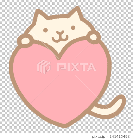 ハートを持ったかわいい猫の手描き風シンプルイラスト素材 ハートを持ったかわいい猫の手描き風シンプルイラスト素材 141415498