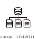 クラウドデータベースとファイル管理システムのシンプルな線画アイコン 141416111
