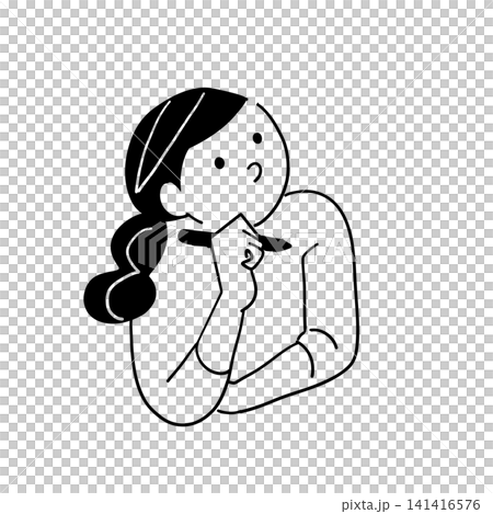 一位手持鋼筆、正在思考的女性(擺姿勢) 一位手持鋼筆、正在思考的女性(擺姿勢) 141416576