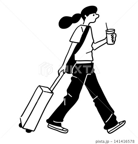 キャリーバッグ　旅行する女性　ポーズ 141416578