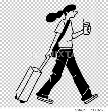 キャリーバッグ　旅行する女性　ポーズ 141416578