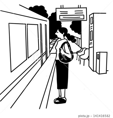 駅のホーム 電車 女性 駅のホーム 電車 女性 141416582