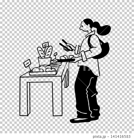 パンを買う女性 ポーズ パンを買う女性 ポーズ 141416583