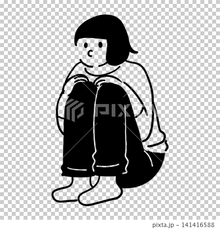 女子雙膝抱胸擺姿勢 141416588