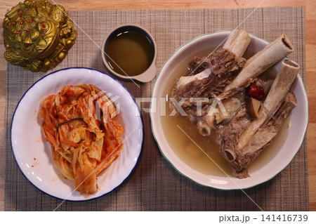 Korean Bone Broth Meal with Kimchi and Soup Korean Bone Broth Meal with Kimchi and Soup 141416739